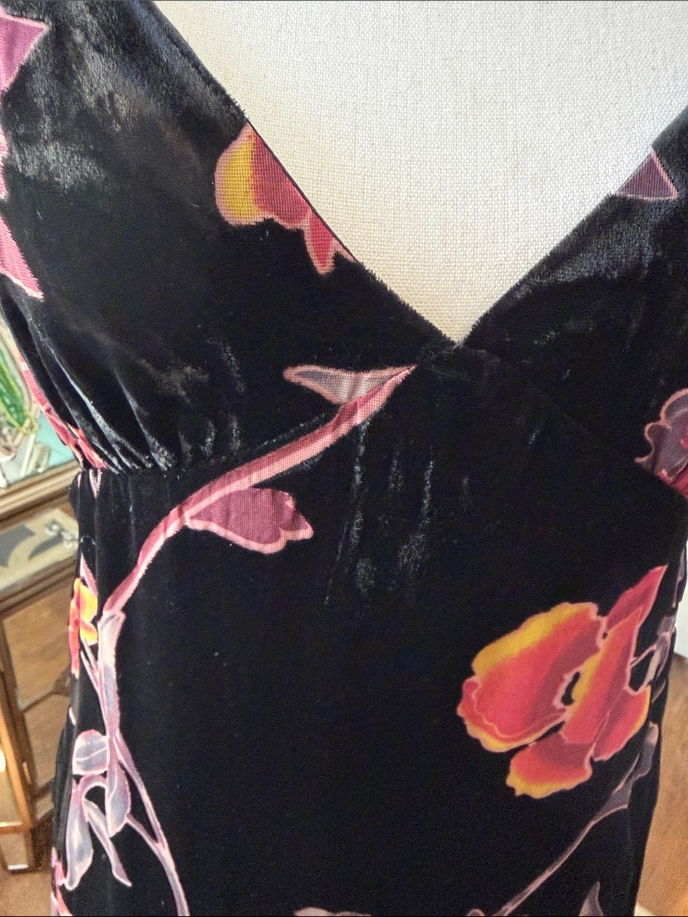 Rachel Zoe Floral Velvet Slip Dress - Black, Pink & Rust ❤️ 8 - Picture 6 of 8